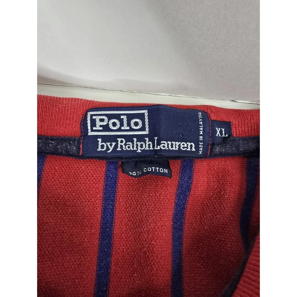 Polo Ralph Lauren Shirt Extra Large XL Mens Blue Red Stripe Green Pony Rugby Vtg